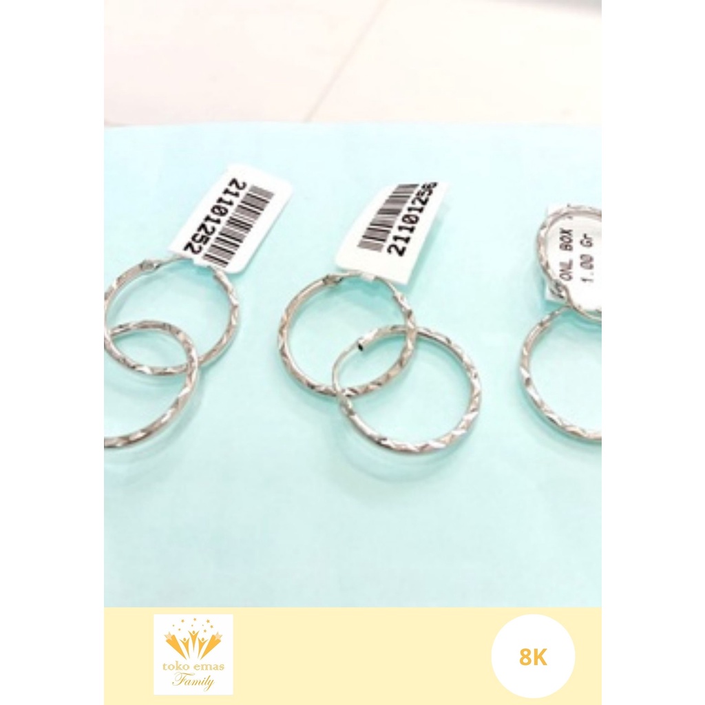 Anting Emas Putih Kadar 375 (8K) Ring Berat 1-0.5 Gram an