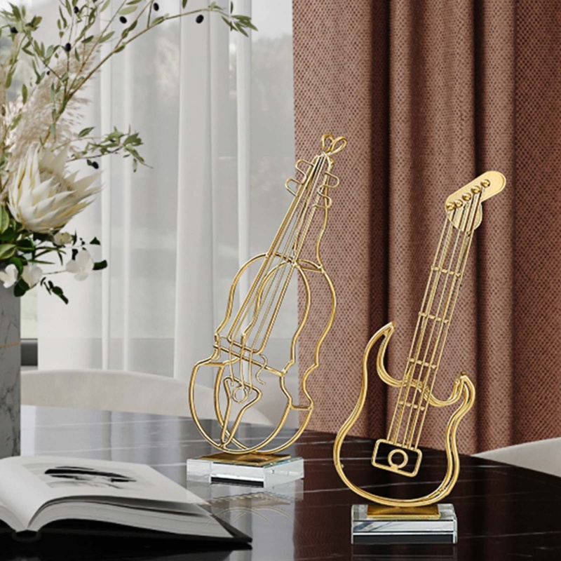 Ornamen Patung Gitar Biola Bahan Besi Metal Untuk Dekorasi Rumah / Kantor