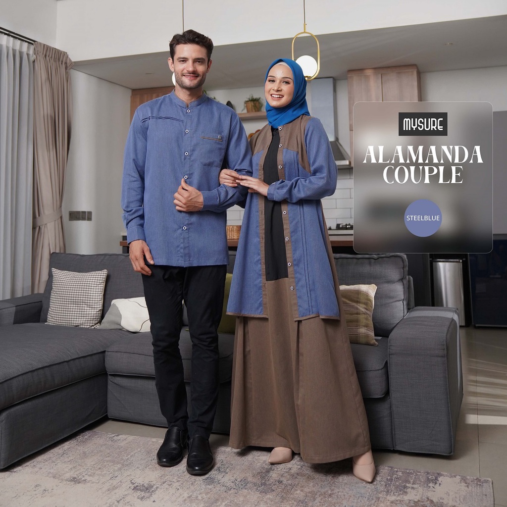 Alamanda Dress Gamis Mysure Couple Series Steel Blue