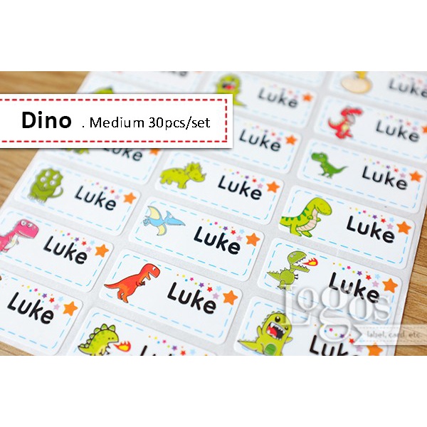 

Dinosaurus MEDIUM. Special edition. Sticker label nama anak waterproof