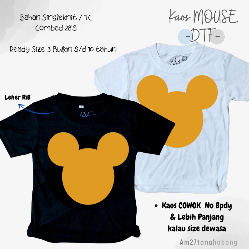 BAJU KAOS ANAK CEWEK COWOK 3-12 Tahun - Remaja - Dewasa MOUSE-DTF