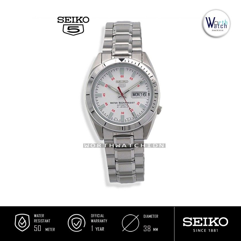Jam Tangan Pria Otomatis Seiko 5 Automatic Men White Dial Stainless Steel Original SNKF-55