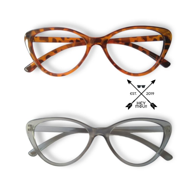 KACAMATA SLIM CAT EYE BOLD CLEAR GLASSES - GREY / LEOPARD FRAME HEYMOU