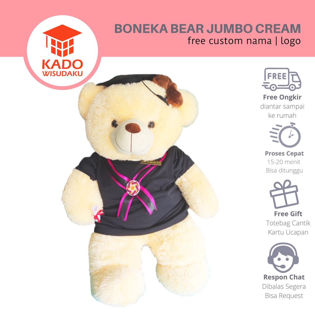 Boneka Bear Jumbo Cream Kado Wisuda
