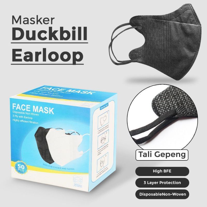 Masker Duckbill Face Mask Isi 50 Pcs Makser Duckbill Putih Hitam 3Ply Duckbill Face Mask Disposable 