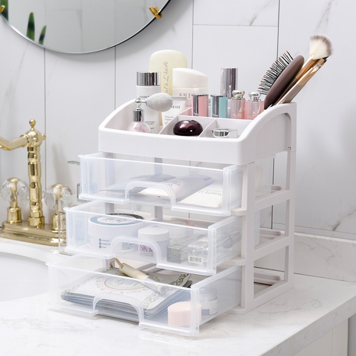 Rak Susun 3 Laci Tempat Barang Serbaguna Kosmetik MakeUp Kantor Gadget