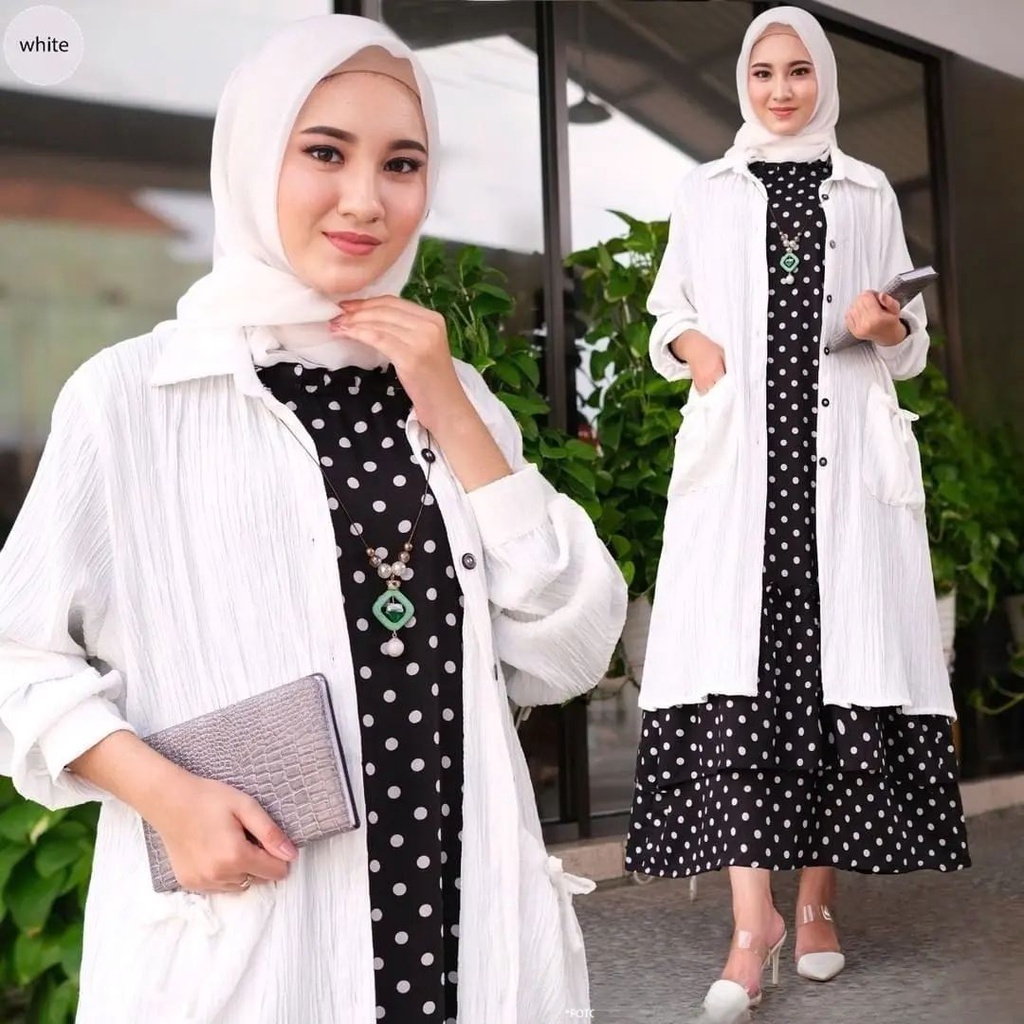 Alisa Two Piece Set Inner Gamis Monalisa Outer Cardigan Bahan Cringkle Iner Dress Outwear Kardigan K