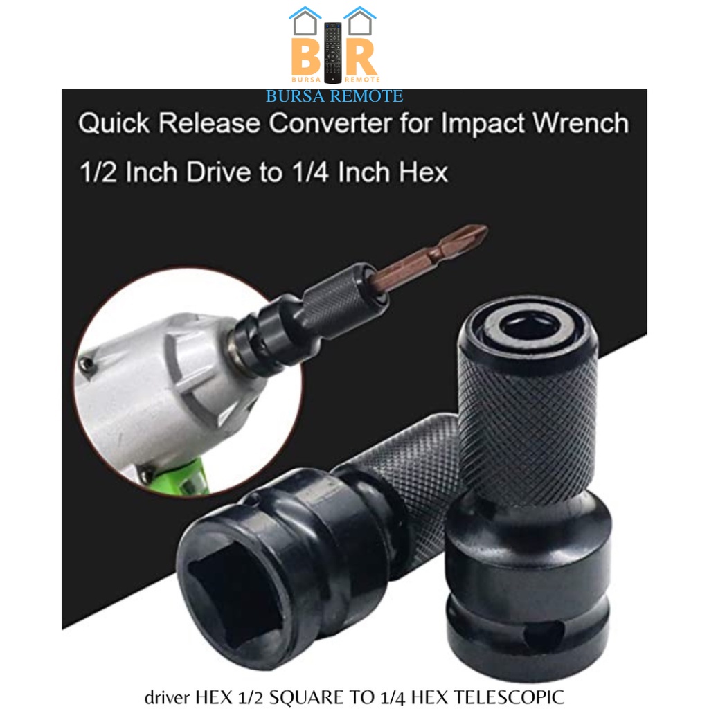 Hex Socket Adapter Converter Impact 1/2&quot; SQUARE TO 1/4&quot; HEX MAGNETIC TELESCOPIC