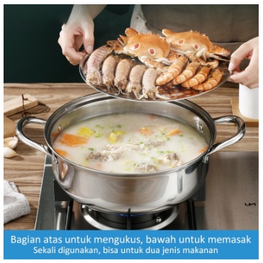 TERBARU PANCI ZG-3 Panci Pengukus Diameter 28cm Stainless Streamer  2 Tingkat Tutup Kaca -TERMURAH