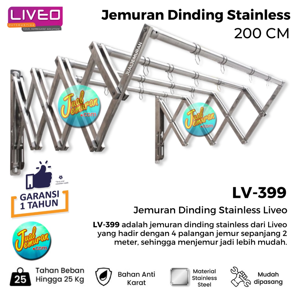 Jemuran Dinding Stainless Lipat 2 Meter Liveo LV 399 Anti Karat Rak Jemuran Baju & Handuk Stenlis Ju