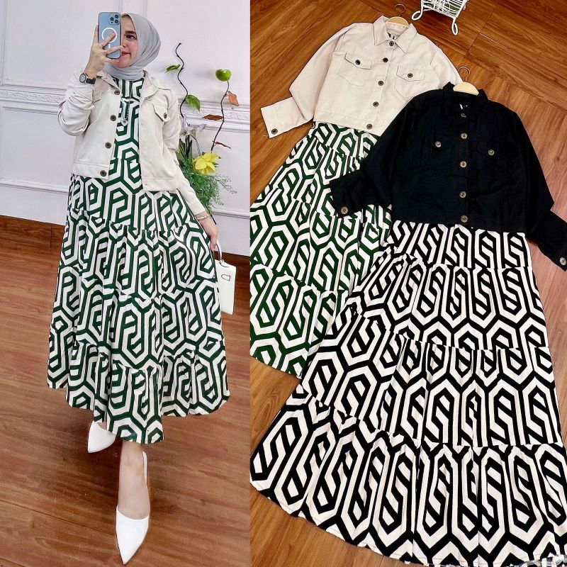 set jaket midi dress motif z*ara