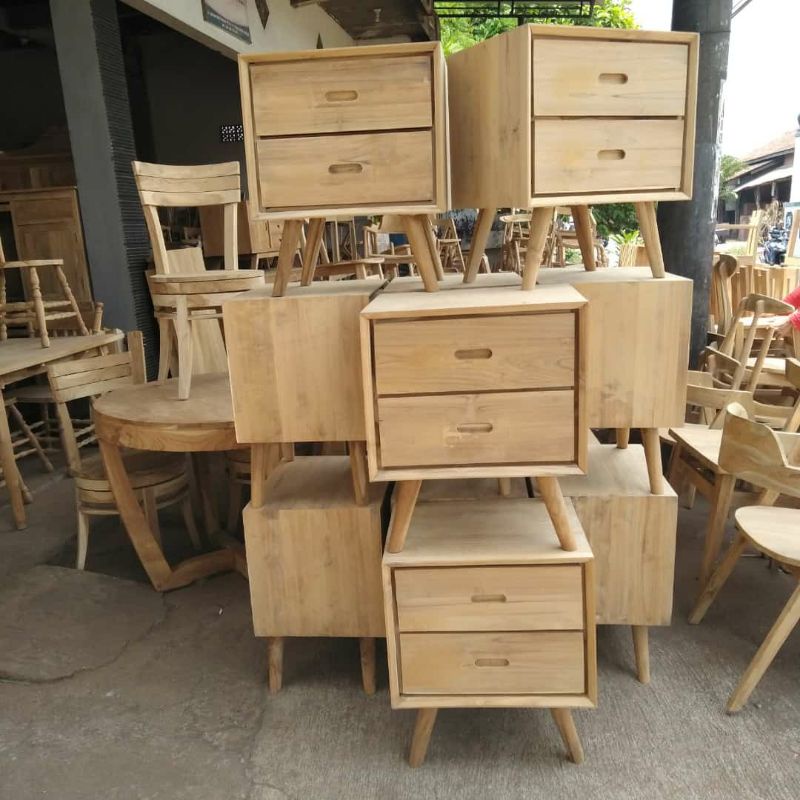nakas laci jati meja pojok bedside table mentah murah
