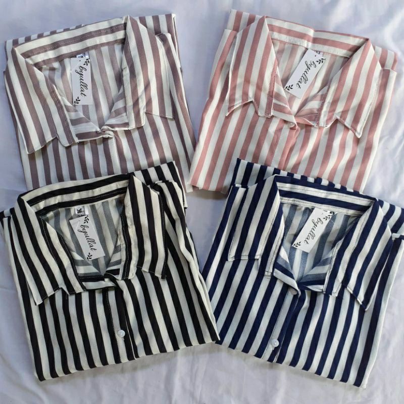 Kemeja Salur Wanita - Kemeja Stripe - Kemeja Over Size Wanita Casual - Kemeja Casual Terlaris - Keme