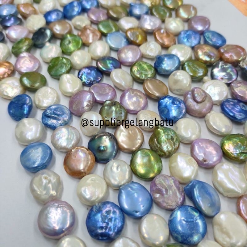 MUTIARA AIR TAWAR BULAT KOIN WHITE MULTICOLOR MIX WARNA LOMBOK