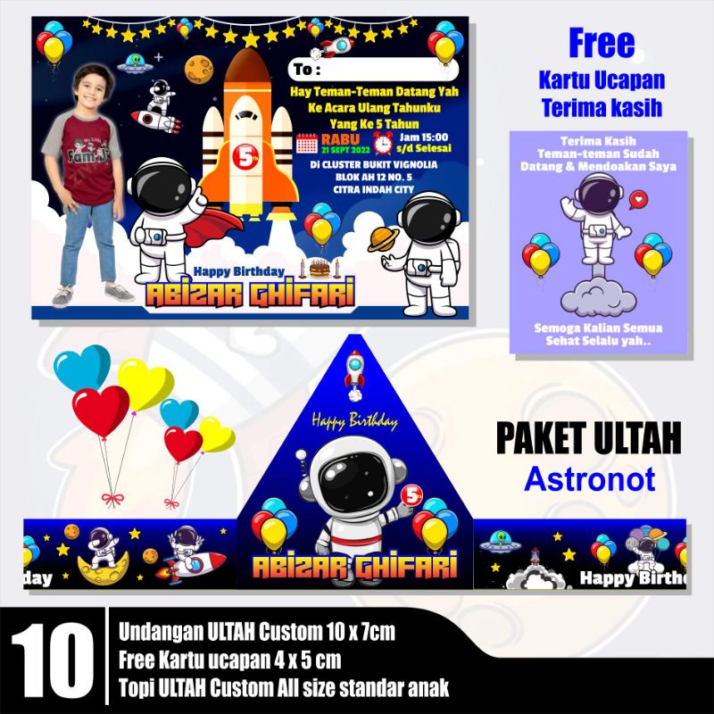 Undangan Ulang Tahun Anak Tema Astronot / Paket Ulang Tahun Tema Astronot