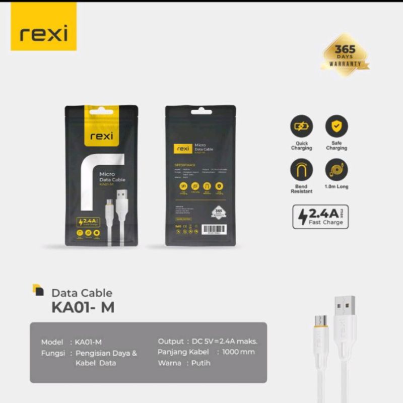 Kabel Data Micro Flat Cable 2.4A Fast 45% Charge Double Press Flat REXI KA01-M