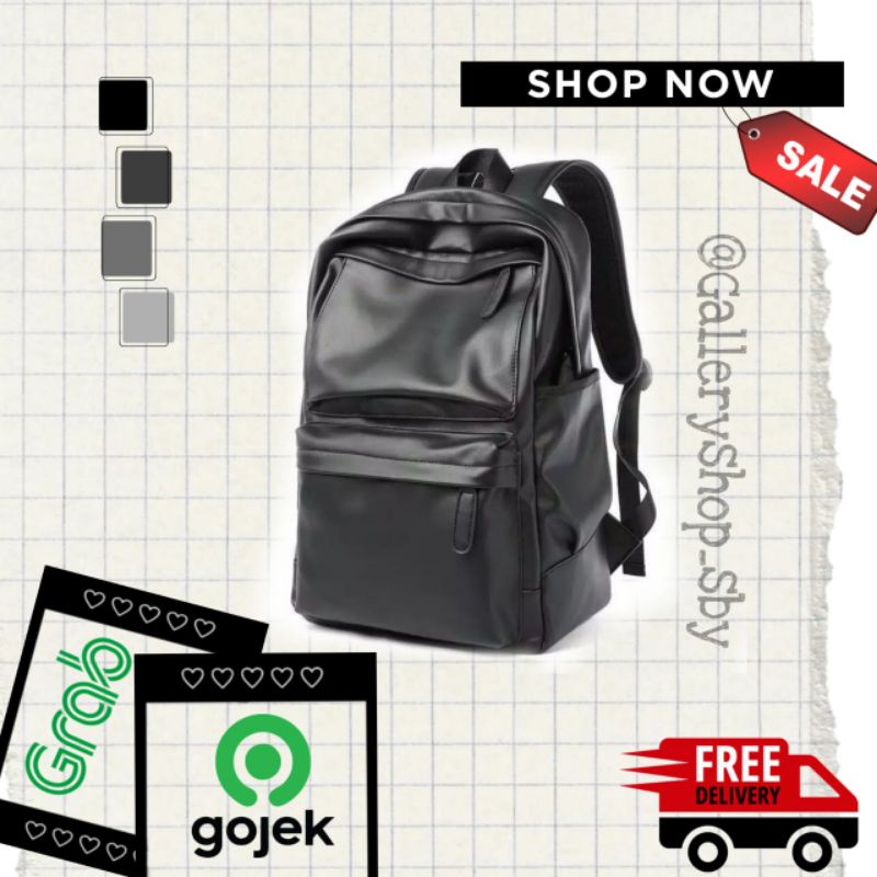 RANSEL BACKPACK TAS HITAM KULIT SEKOLAH KERJA KULIAH TRAVEL RENANG UNTUK BAJU RANSEL  PRIA WANITA CO
