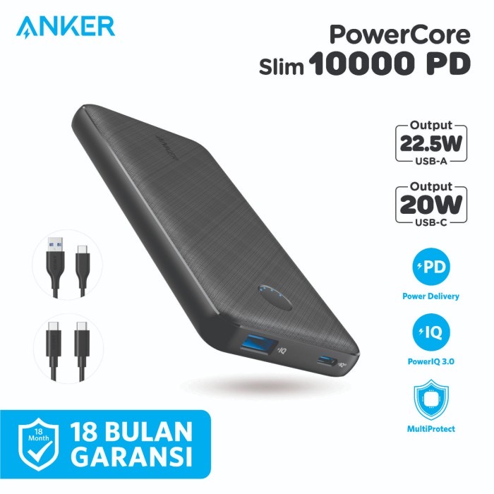 Anker Powerbank PowerCore Slim 10.000 mAh PD - SKU : A1245 - Garansi Resmi 18 Bulan