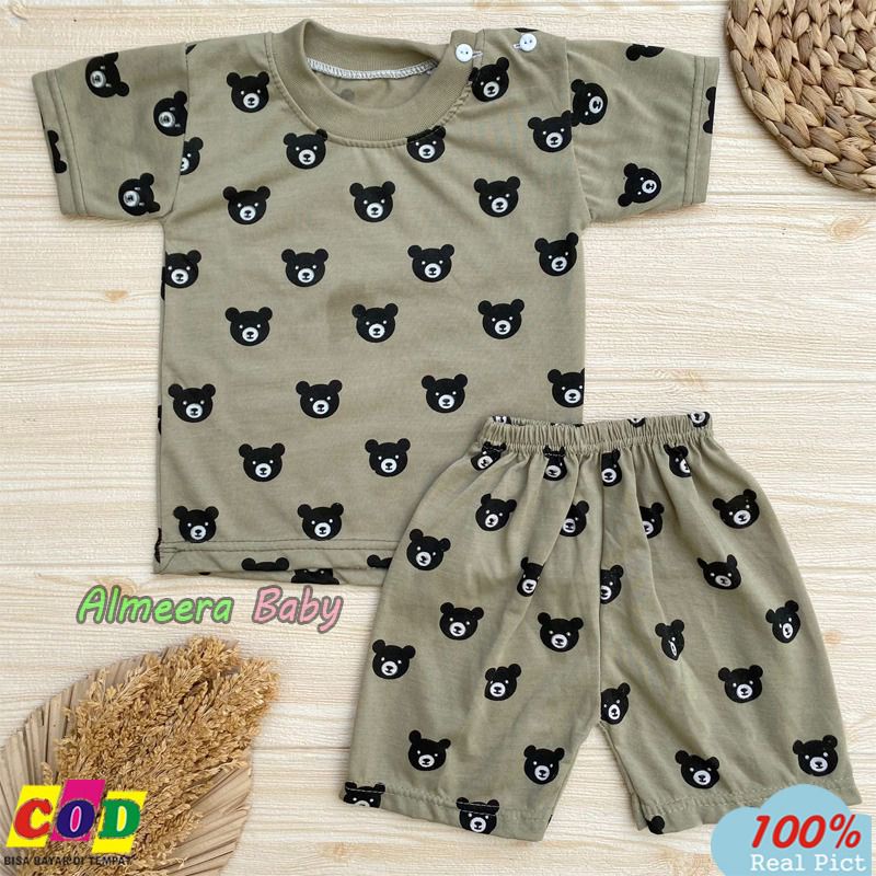 Setelan Baju Bayi Piyama Bayi Lengan Pendek Kancing Bahu Motif Karakter Usia 3-12 Bulan Almeera Baby and Kids