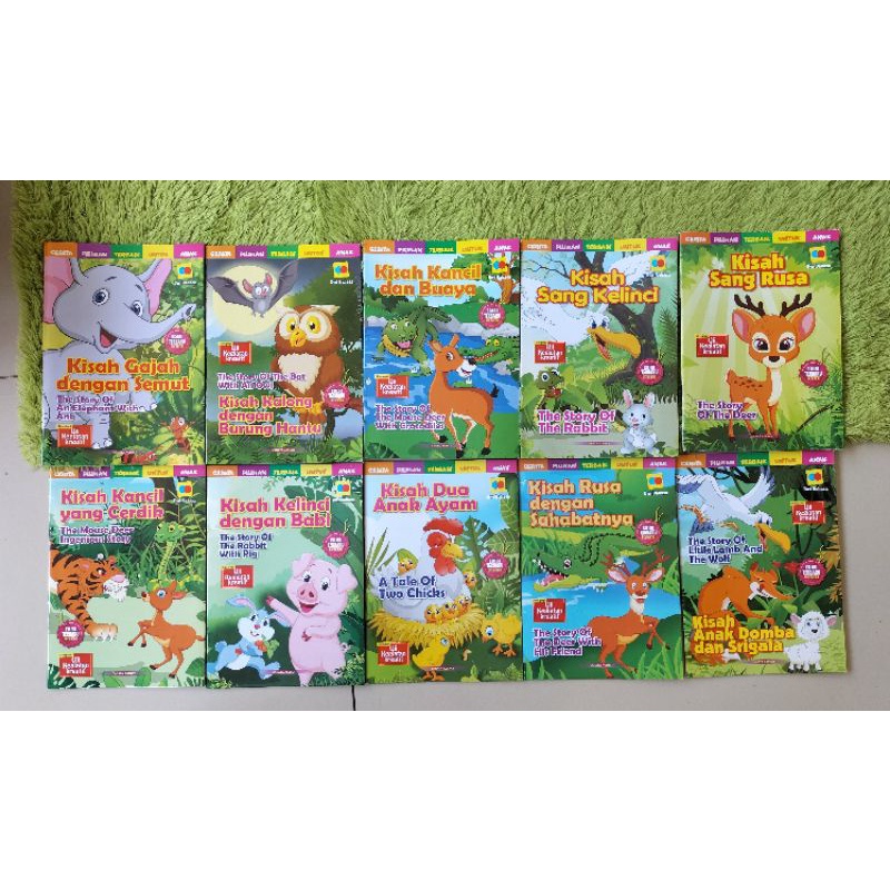 ORIGINAL BUKU CERITA ANAK DONGENG BILINGUAL KISAH GAJAH DENGAN SEMUT KALONG DENGAN BURUNG HANTU KANC