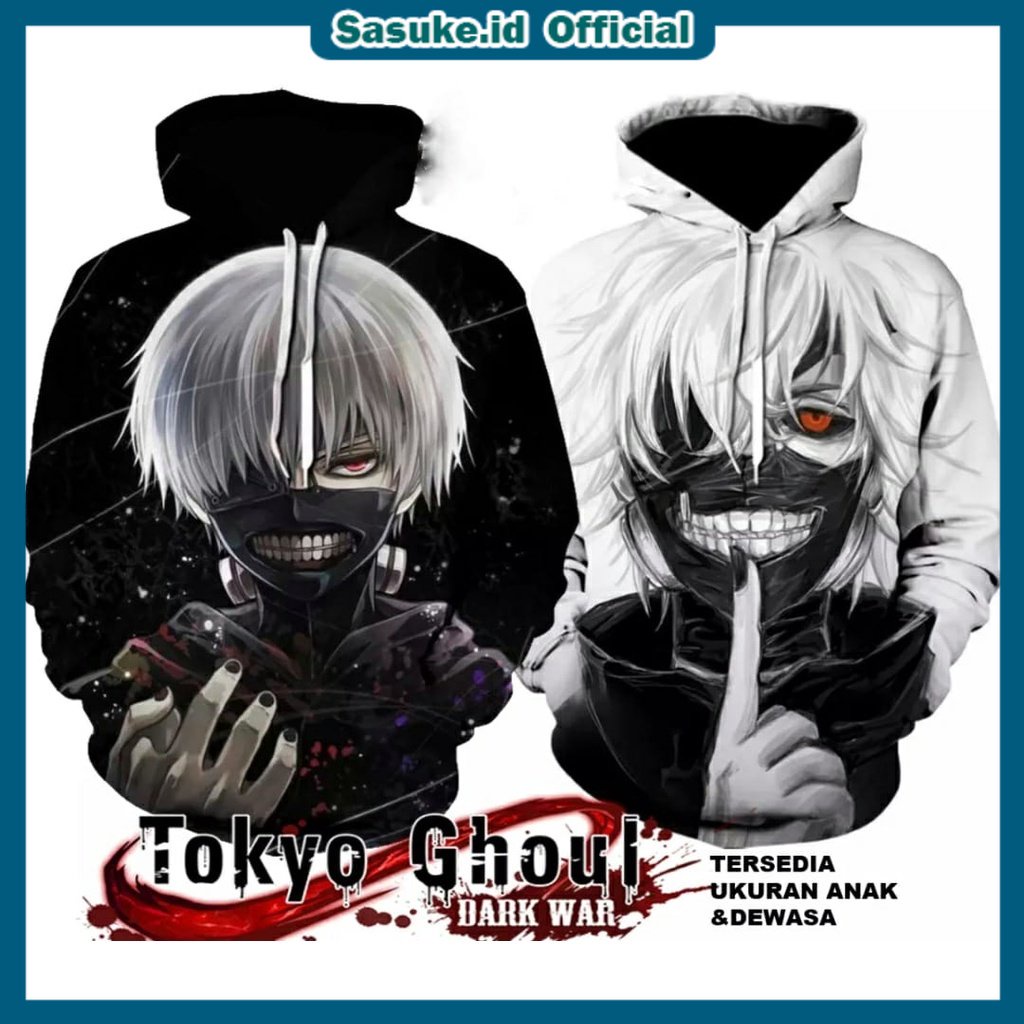 Sweater hoodie anak cowok kaneki / Sweater Hoodie Anime Jepang Anak Usia 6-11 Tahun Dan Dewasa / Jaket Anime Kaneki Tokyo Ghoul / Jaket hoodie anime tokyo ghoul kaneki anak cod