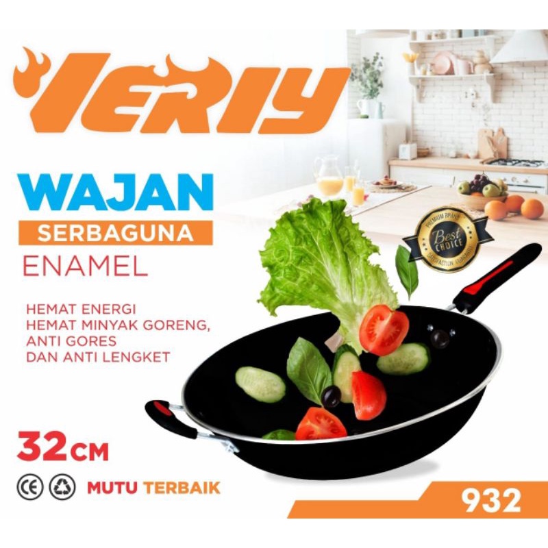 wajan enamel kuping 34cm anti lengket wajan enamel gagang 32cm