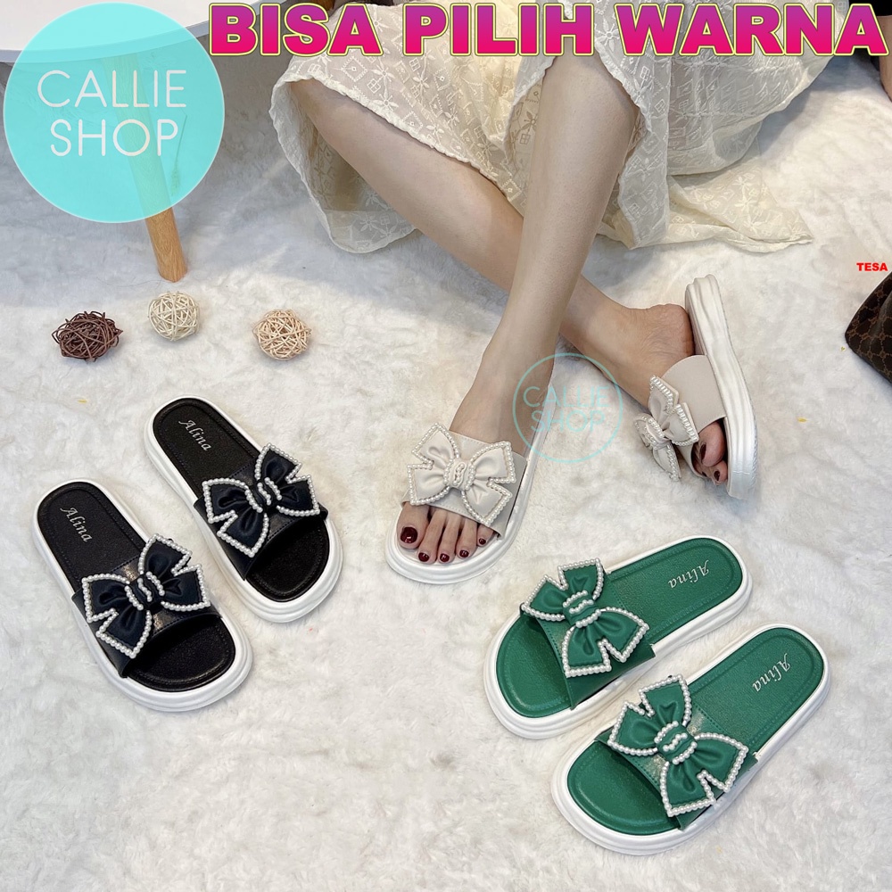 Sandal Wanita Selop Pita Mutiara Elegan Jelly Alina 9188-A1 SLPTMTR
