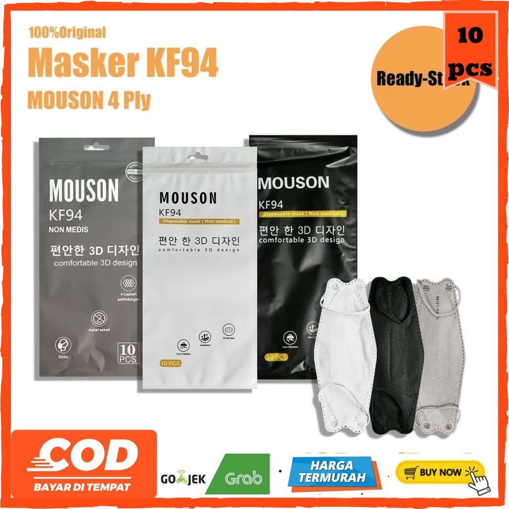 MASKER KF94 MOUSON HITAM PUTIH ABU ISI 10 PCS