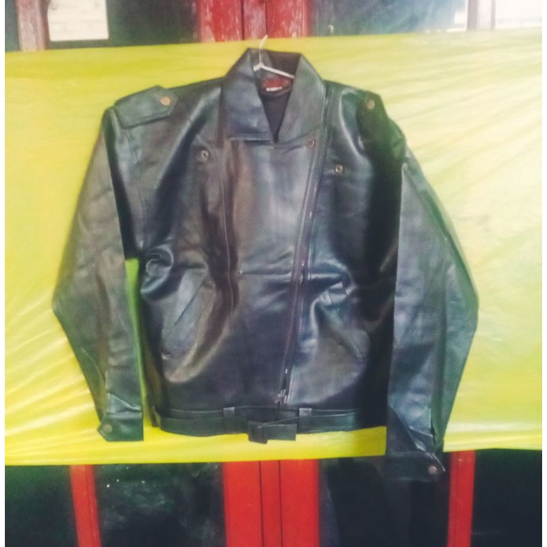 jaket pria merek seiko model Harley ukuran size L L DAN LM kulit sintetis, kalep