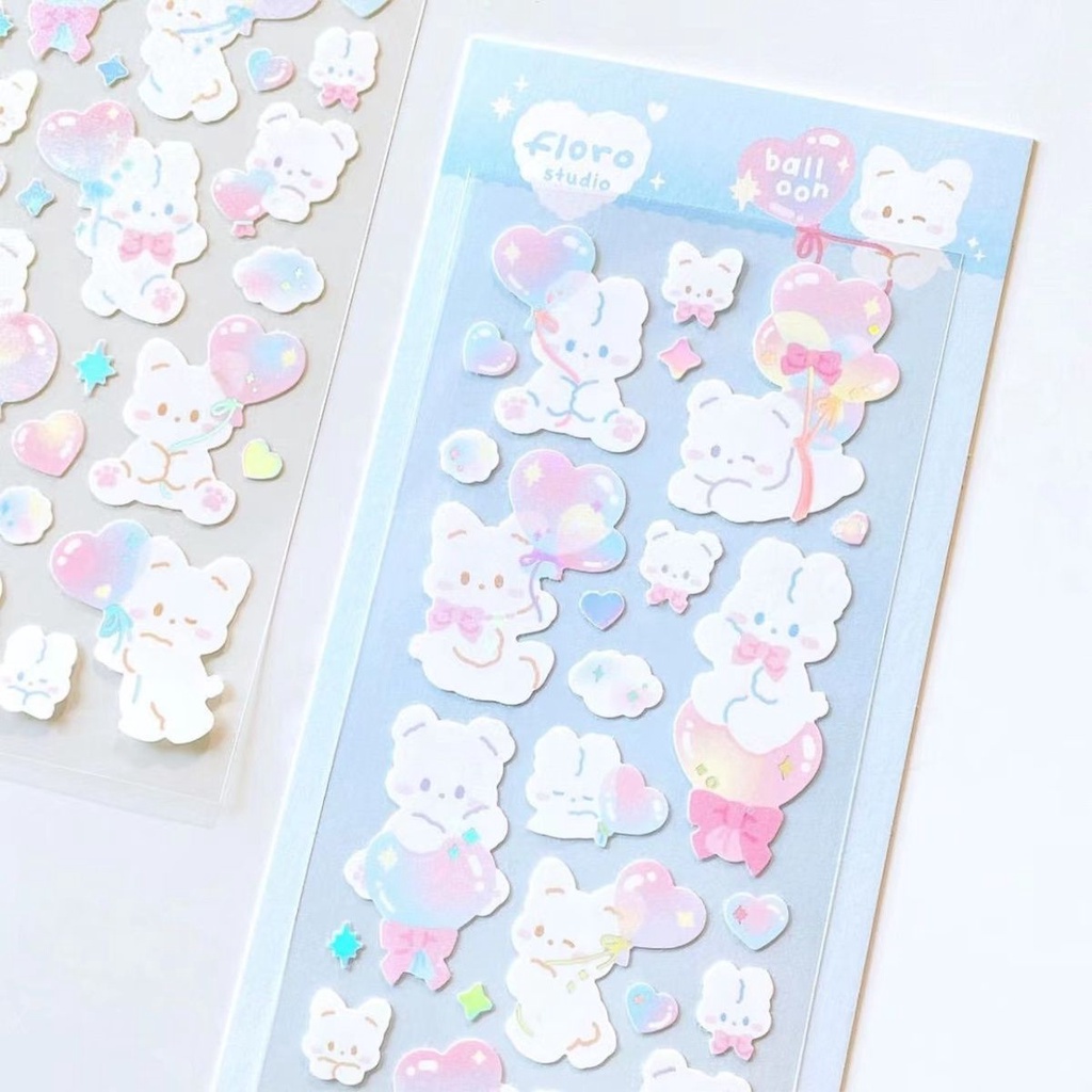 Galicici INS Stiker Motif Kartun Kelinci Putih Warna-Warni Untuk Dekorasi DIY