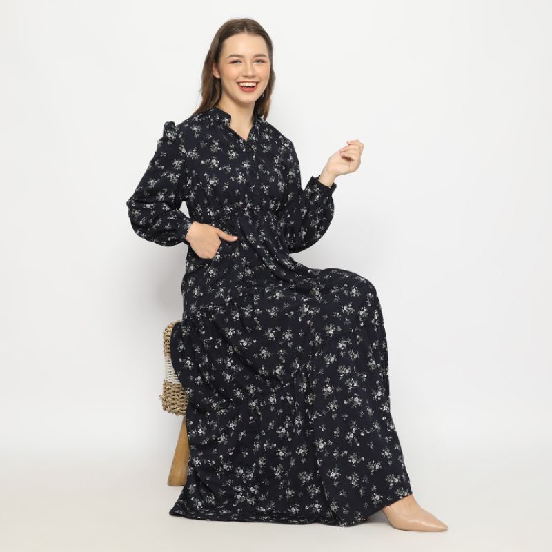LONG DRESS / GAMIS KATUN CREPE / DRESS BUNGA KECIL/ GAMIS MOTIF BUNGA /Gamis Terbaru