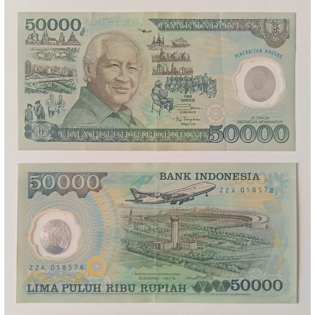 50000 Rupiah 1993 Polymer Suharto XF Utuh