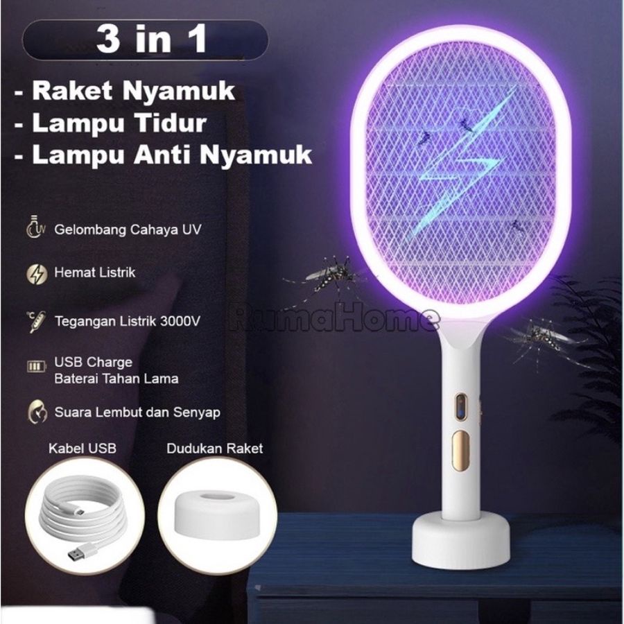 Raket Nyamuk 3in1 Perangkap Nyamuk Lampu Led UV Aoki AK 893S Insect Killer