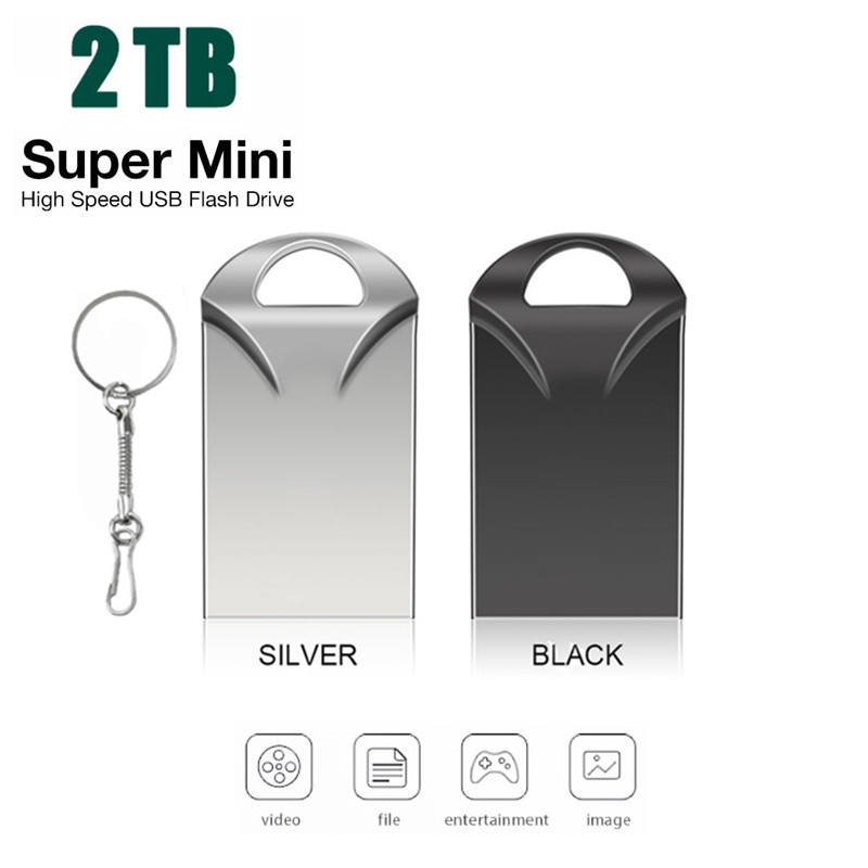 Flash Disk USB 2.0 Mini 2TB Kecepatan Tinggi Bahan Metal Anti Air