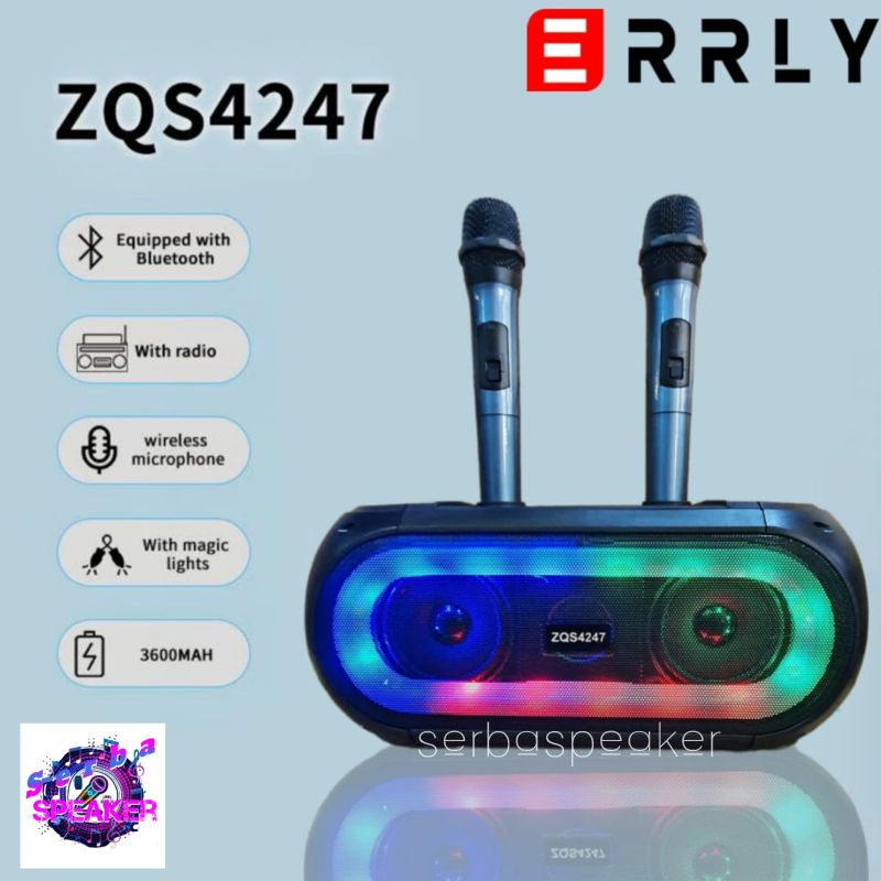 Speaker ZQS4247 Bluetooth Karaoke Super Bass Spiker Portable ERRLY ZQS-4247 Duet Karaoke Free 2 Microphone Wireless