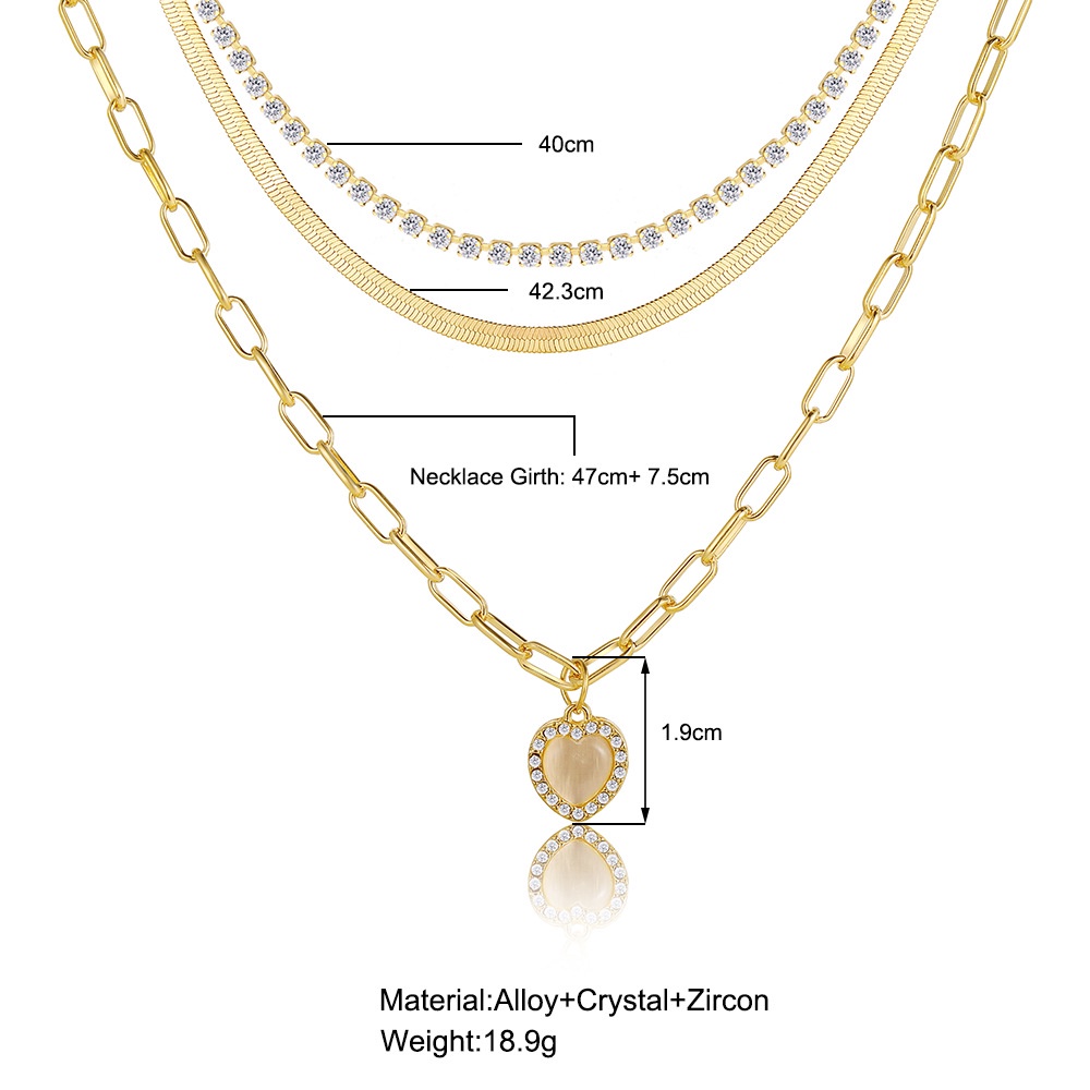 Kalung Choker Multilayer Dengan Liontin Bentuk Hati Aksen Kristal Berlian Imitasi Untuk Wanita