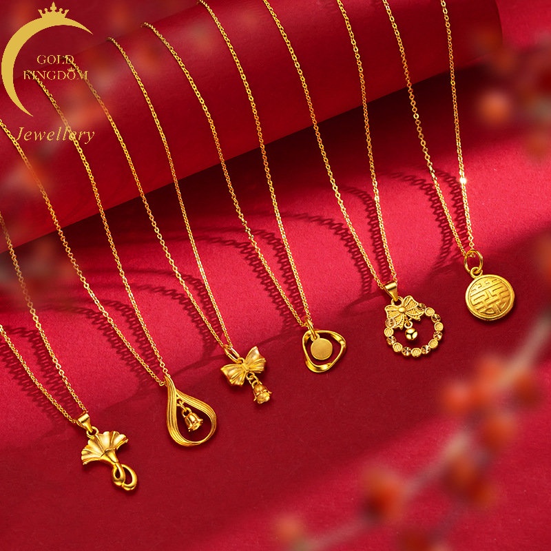 Goldkingdom Perhiasan Fashion 24K Bangkok Aksesoris Ready Stock Berlapis Emas Asli Kadar 375 Lily of The Orchid Pendant Kalung Segar Dan Manis Busur Simpul Klavikula Rantai Wanita