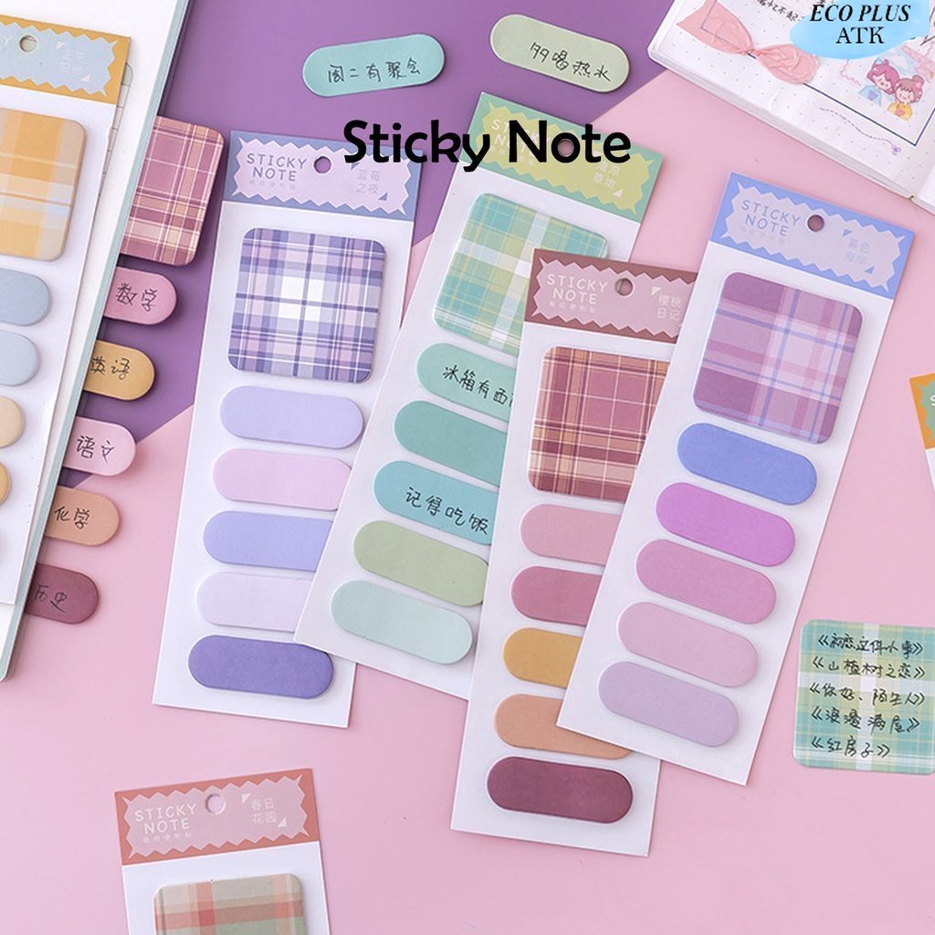 120Sticky Note Pinggiran Sudut Kotak Warna Warni Macaron Polos Catatan ATK