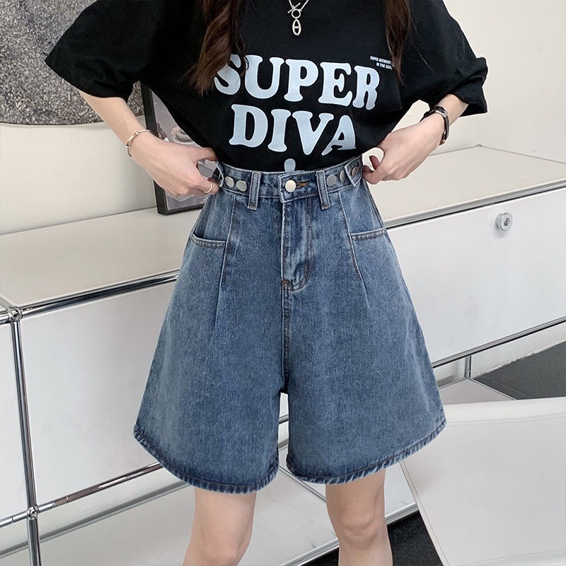 Baru Import Bergaya Premium Biru Highwaist Loose Jeans Celana Pendek Wanita