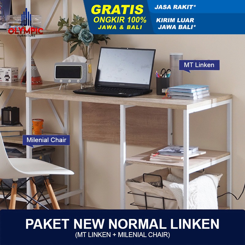 MORE Olympic Paket New Normal MT Linken / Meja Tulis / Kerja / Belajar + Milenial Chair