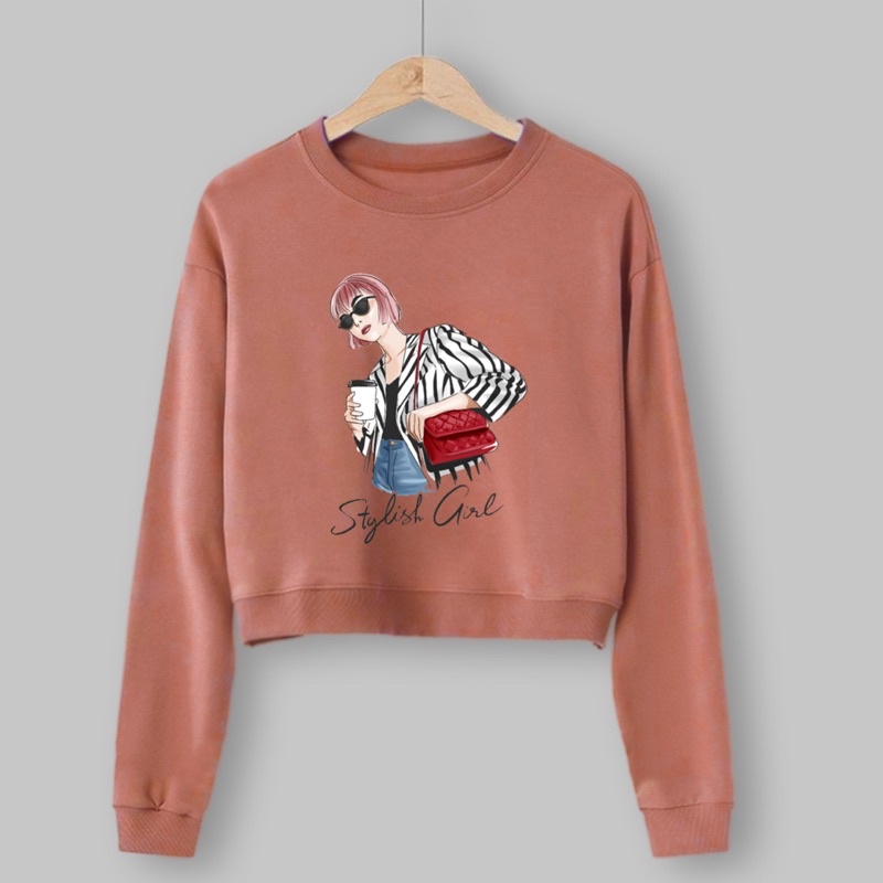 Sweater crop rib wanita STYLISH  GIRL baju croptee cewek murah