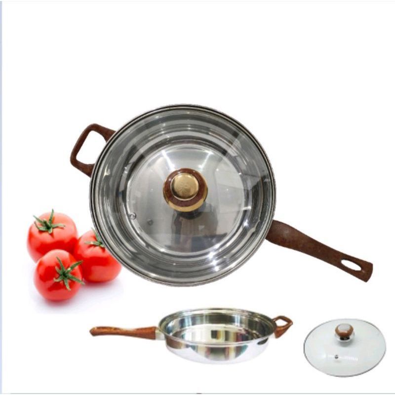 PANCI GORENG TUTUP KACA Q2 8224/WAJAN SERBAGUNA/WAJAN TUTUP KACA/WAJAN STAINLESS/FRYPAN