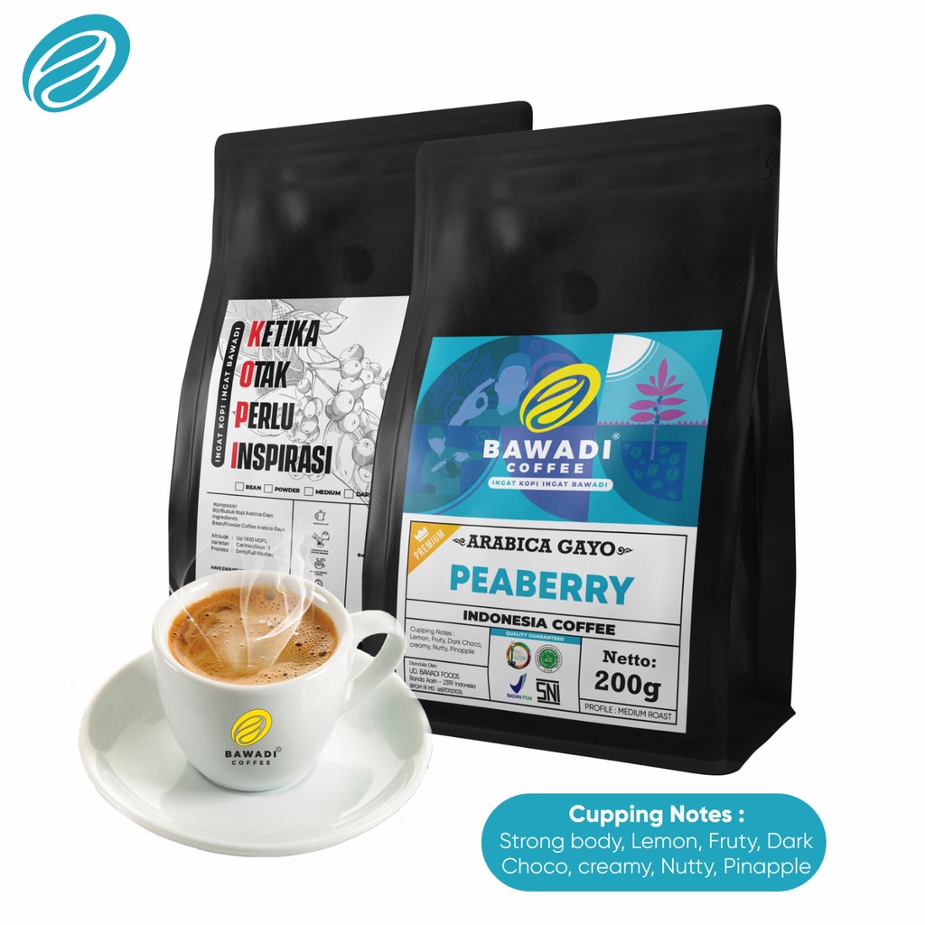 Kopi Arabica Peaberry 200gr - Bawadi Coffee - Arabica Gayo Premium - Kopi Aceh Jantan - Kopi -