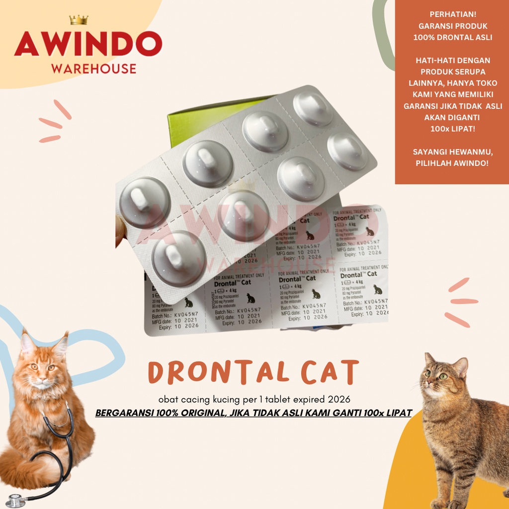 DRONTAL CAT KUCING 1 TABLET - Obat Cacing Hewan Kucing Cat Kitten Image 3