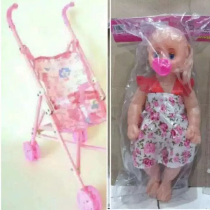 Mainan Anak Dorongan Boneka Bayi Cewe 32cm Bisa Nangis Dan Mama Papa / Mainan Anak Boneka Nangis Dor