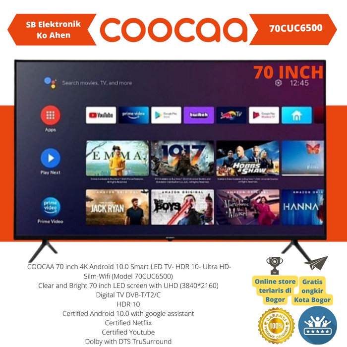 adrianisalsabila - Led Tv 70 Inch Coocaa 70CUC6500 Smart Android 10.0 4k Uhd Tv