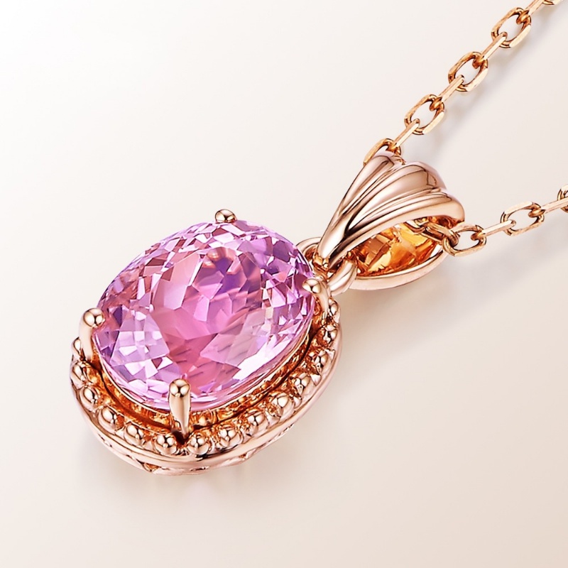Kalung Lapis Rose Gold Emas Asli Kadar 375Hias Liontin Kristal Turmalin Pink Untuk Wanita