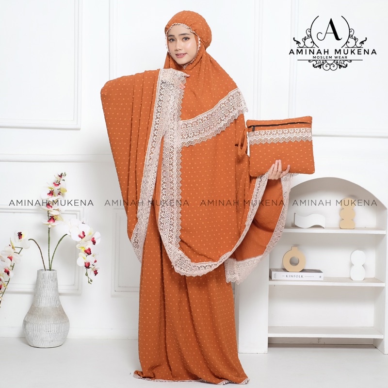 Mukena Dewasa Premium Jumbo Crinkle Uragiri Renda Mewah Aminah