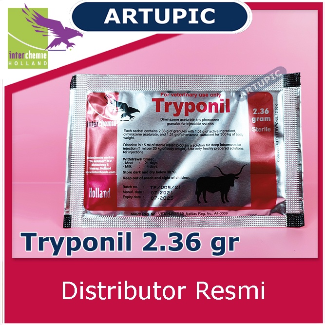 Tryponil Sachet Obat Surra Parasit Darah Trypanosomiasis Sura Piroplasmosis Hewan Ternak Sapi Kerbau Kuda Kambing Domba Babi Anjing Kucing Diminazene Phenazone