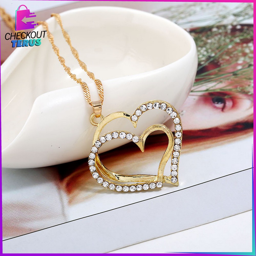 CT K120 Kalung Anting Set Motif Hati Kalung Rantai Anti Karat Aksesoris Fashion Wanita Korea Kalung Rantai